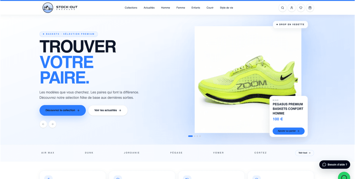 Capture réelle du site Stock-Out Sneakers