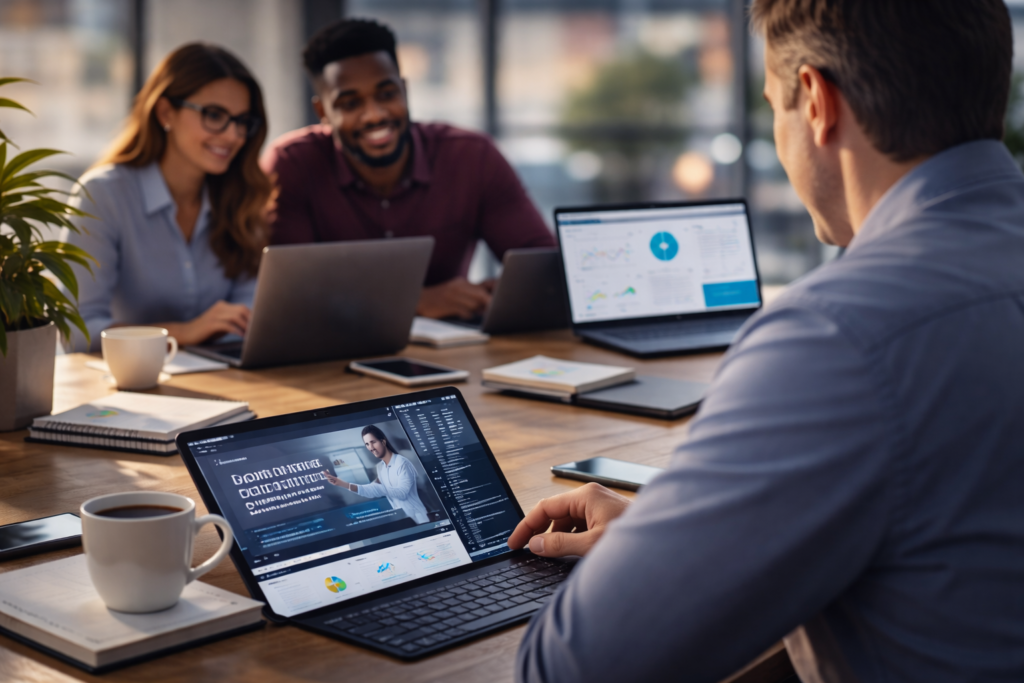 trabajo en equipo en oficina moderna